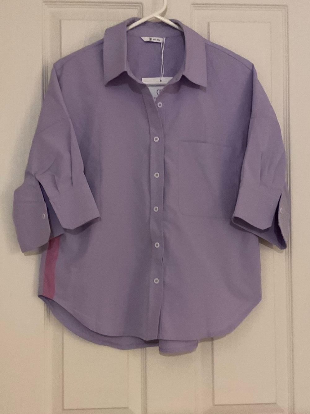 Women’s Lavender Button-Up Shirt with Roll-Tab Sleeves